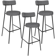 Kit 03 Banquetas Altas Cozinha Bar Sala De Jantar Em Aço Milão L02 Linho Cinza Escuro - Lyam Decor
