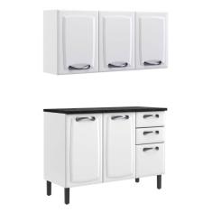 Cozinha Modulada 2 Peças Itatiaia Balcão 3 Portas e Armário Aéreo 3 Portas Aço New Premium Branco