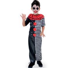 Fantasia Pierrot Macabro Infantil Macacão Palhaço Zumbi Halloween Circo Terror Carnaval Festa Dia das Bruxas