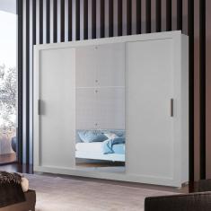 Guarda Roupa Solteiro com Pés 3 Portas de Correr 4 Gavetas Luna Branco