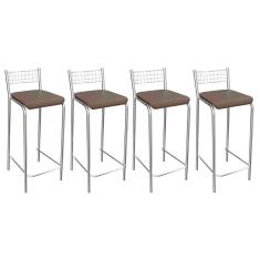 Kit 4 Banquetas Sala Jantar Gênova 1B705CR 4 Un Cromado/Courano Marrom - Kappesberg