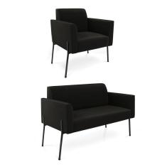 Sofá Namoradeira E Poltrona Pé De Ferro Preto Marisa Suede Preto D03 - D`rossi