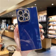 Capa de telefone colorida com moldura quadrada revestida de luxo para iPhone 15 14 13 12 11 Pro X Xs Xr Max 7 8 Plus SE Capa traseira macia à prova de choque, azul profundo, para iPhone 13