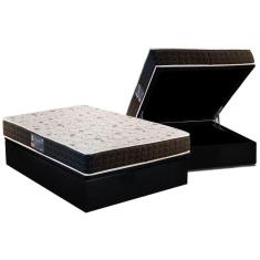 Cama Box Baú Casal: Colchão Ortopédico Anjos D28 / AG65 Pantanal + Base CRC Suede Black(138x188)