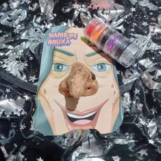 Kit Bruxa Fantasia Halloween Adulto: Capa + Chapéu + Nariz com Opção Brilha no Escuro + 6 Potinhos Glitter