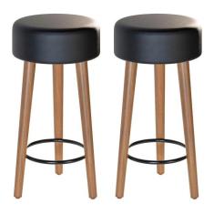 Kit 02 Banquetas Baixa Cozinha Paris Estofada D-33 Pés de Madeira Rosq