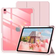 JKSML Capa para iPad 10ª geração 2022, iPad 10ª geração, capa traseira rígida transparente de policarbonato com suporte para lápis, [Suporte Touch ID] Capa fina com três dobras para iPad de 10,9