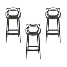 Conjunto C/3 Banqueta Allegra Alta Master Preta Cozinha Americana Balc