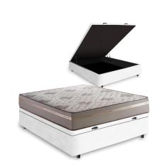 Cama Box Baú + Colchão de Casal D33 Millenium One Face 138x188x49cm Branco - Suporta até 120kg por pessoa