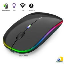 Mouse Recarregável Sem Fio LED RGB Wireless Portátil Silencioso