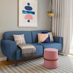 Sofá 3 Lugares Antúrio Linho Azul - Mobly