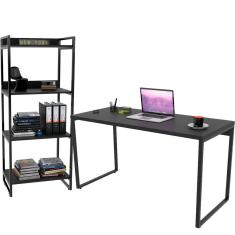 Kit Mesa Para Escritório Com Estante 135 Cm Preto Onix