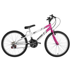 Bicicleta de Passeio Ultra Bikes Esporte Bicolor Rebaixada Aro 24 Reforçada Freio V-Brake – 18 Marchas Branco/Rosa Feminina