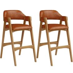 Kit 02 Banquetas Altas Para Cozinha Sala de Jantar Bar Suran L02 Couríssimo Camel - Lyam Decor