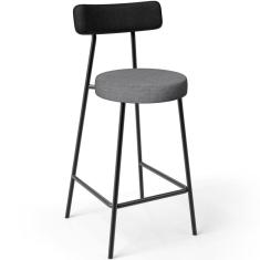 Banqueta Baixa Cozinha Sala Jantar Milão L02 Couríssimo Preto Linho Cinza Escuro - Lyam Decor