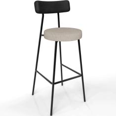 Banqueta Alta Bar Cozinha Sala De Jantar Em Aço Milão L02 Couríssimo Preto Linho Bege - Lyam Decor