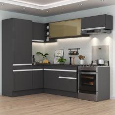 Cozinha Completa Canto Com Rodapé Multimóveis Preto/branco