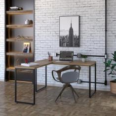 Escrivaninha Mesa Escritório em L Estilo Industrial 135x150cm Kuadra -