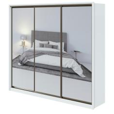 Guarda Roupa Casal Spazio 270 Super Glass 3 Portas de Correr 6 Gavetas MDF Branco Móveis Lopas