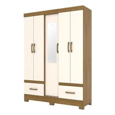 Guarda Roupa Solteiro Chale Nature 5 Portas 2 Gavetas Nature Off White Briz Móveis