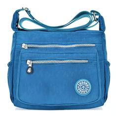 Cicilin Bolsa mensageiro feminina de nylon com vários bolsos, bolsa tiracolo com alça superior, Azul marinho, Large