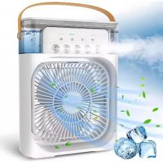 Ventilador Portátil de Mesa Mini Ar Condicionado Umidificador Climatizador com Tanque de água De 600ml, 3 Velocidades de Vento e Pulverizador de 5 Furos com Luz LED de 7 Cores (Branco)