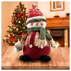 Boneco Natal Decorativo Boneco De Neve Tecido Xadrez 22cm