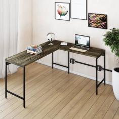 Mesa de Escritório em L Estilo Industrial 150x140cm Active Carvalho Dark/Preto