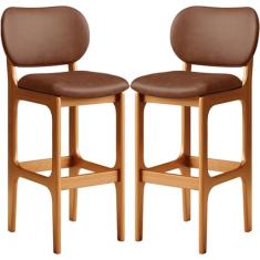 Kit 02 Banquetas Alta Para Cozinha Madeira Fixa Betta L02 Imbuia Couríssimo Marrom - Lyam Decor