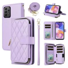 Furiet Argyle Capa carteira para Samsung Galaxy A73 5G com alça de pulso, 9+ compartimento para cartão, bolsa flip com zíper, capa de celular quadriculada de couro PU de luxo para 73 mulheres meninas