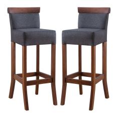Kit 2 Banquetas Alta com Encosto Estofado Diamantina em Madeira Maciça Imbuia Linho Cinza L67 RMI