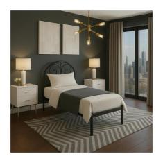 Cama Solteiro de Ferro Tubular Preta Com Estrado Em Pinus 022 - Marche