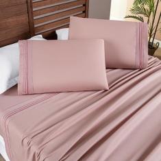 Jogo Cama Lençol Honore Solteiro Micro Percal 200 Fios c/ Detalhes Bor