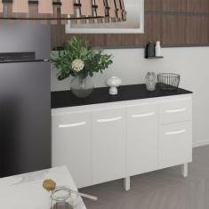 Balcão Cozinha Armário Gabinete Camila Branco Com Tampo Tampão 140 cm 