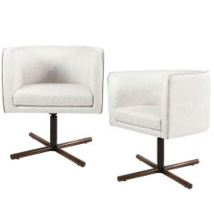 Kit 02 Poltronas Decorativas Giratória Base X Betina D02 Linho Creme A-48 - Lyam Decor