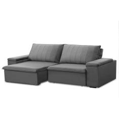 Sofá Retrátil e Reclinável 4 Lugares 245cm Kent Porta Copos no Braço Veludo Cinza G22 - Gran Belo