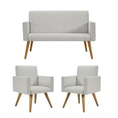 Kit Sofá Namoradeira + 2 Poltronas Cinza Claro