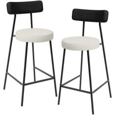 Kit 02 Banquetas Baixa Cozinha Sala Jantar Milão L02 Couríssimo Preto Linho Champagne - Lyam Decor