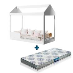Cama Montessoriana Infantil Casinha Branca Dakota Gabrielli Com Colchão Probel Guarda Costas