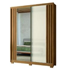 Guarda Roupas Solteiro Com Espelho Ripado 2 Portas 3 Gavetas Freijó/Off White Colorado Moval