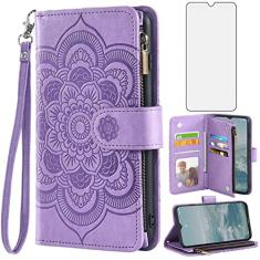 Asuwish Capa de telefone para Nokia G300 5G N1374DL capa carteira com protetor de tela de vidro temperado e flor couro flip porta-cartão de crédito suporte acessórios celular NokiaG300 G 300 300G 2021