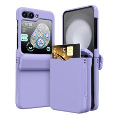 Capa de cartão com dobradiça para Samsung Z Flip 4 5 Slot para cartão Capa colorida doce para Galaxy Z Flip 5 Z flip3 Capa dura fosca, roxo claro, para Samsung Z Flip 4