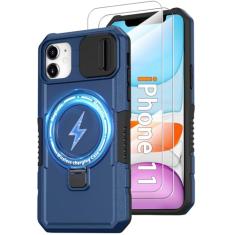 KTUOHU Capa de celular para iPhone 11, com suporte de anel magnético [2 protetores de tela de vidro] [compatível com MagSafe] Capa de grau militar com capa para câmera, capa à prova de choque para