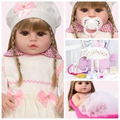 Boneca Bebe Reborn Menina Loira Corpo de Silicone 24 Itens - Cegonha R