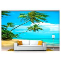 Papel De Parede Praia Mar Coqueiros Céu 3D Npr207 - Você Decora