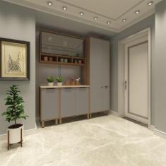 Cozinha Modulada Compacta 4 Peças Balcões Aéreos com Vidro Reflecta e 