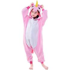 Fantasia de Unicórnio Kigurumi Infantil Rosa e Branco Com Gorro - Fant