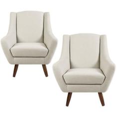 Kit 02 Poltronas Decorativas Sala de Estar Pés de Madeira Naomi Algodã