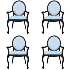 Kit 04 Poltronas Decorativas Sala de Estar Base Madeira Maciça Adrie S