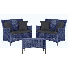 2 Sofá Área e Mesa Igapó Alumínio Pintura Marrom Corda Náutica Estofado Impermeável Almofada 11 Trama